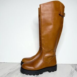 Franco Sarto Balin Chunky Sole Brown Leather Tall Boot 8M